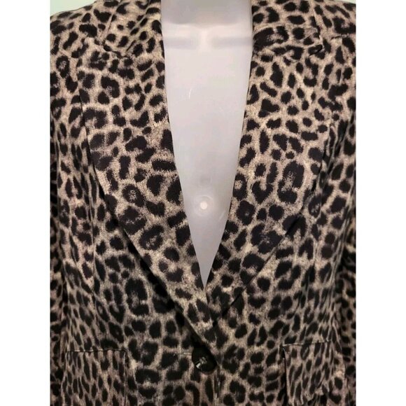 Cabi Black Gray Leopard Print 1 Button Knit Blazer Stretch Pockets Sz 2 - Picture 2 of 8